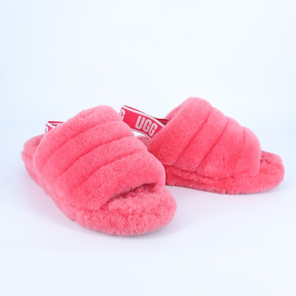 UGG Fluff Yeah Fuzzy Slippers Melon Pink Slingback Slip On Women's 8